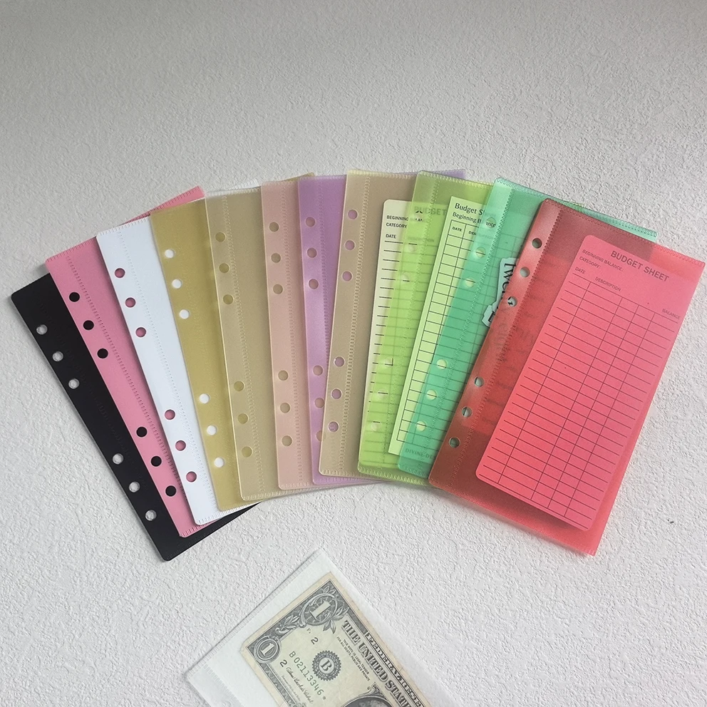 Hot Selling PP Durable Daily Use Colorful Saving Transparent Cash Envelopes A7 Cash Envelope Pockets Binder A6 Cash Envelope