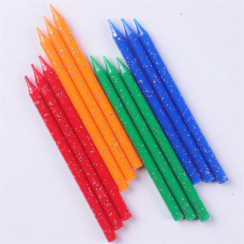 Christmas Colorful Glitter small Candles pencil shape birthday cake Decoration Candles Threaded Slender Plated Pencil Candle