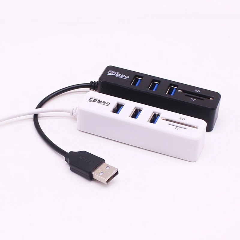 Combo 3 Ports USB 2.0 Micro Card Reader SD/TF USB Splitter Hub Combo All In One USB HUB Card Reader for PC Computer Accessories