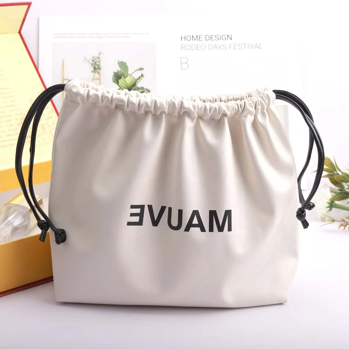 High Quality PU Leather Cosmetic Makeup Brush Drawstring Storage Bag Custom Logo Printed Square Bottom Waterproof Leather Pouch