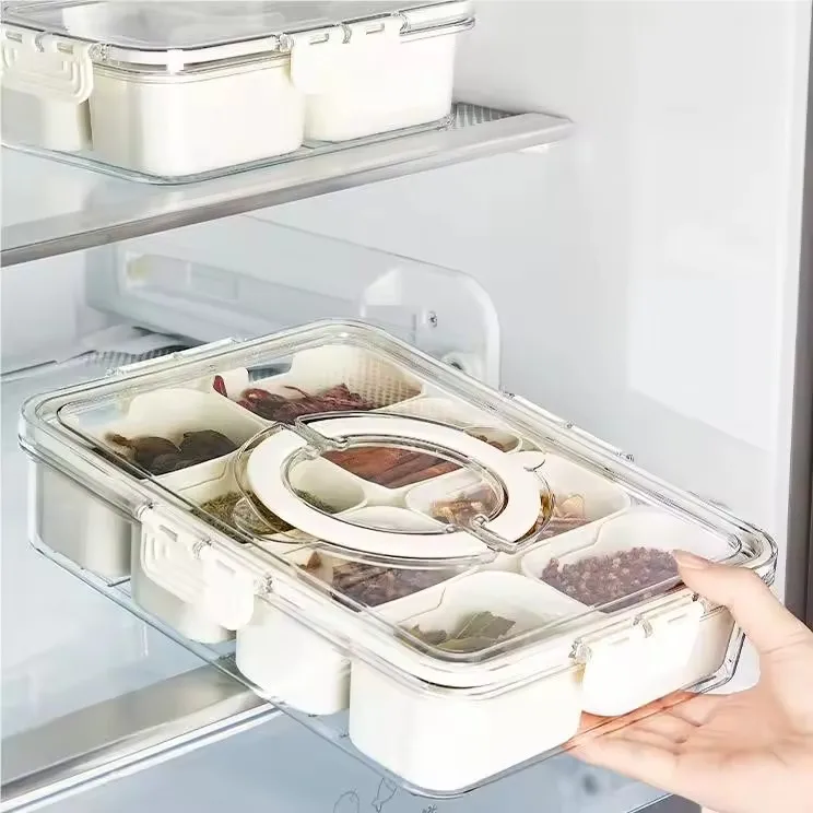 Portable 8 Grid Clear Plastic Snack Box Container Snackle Box Charcuterie Container Divided Serving Tray with Lid and Handle