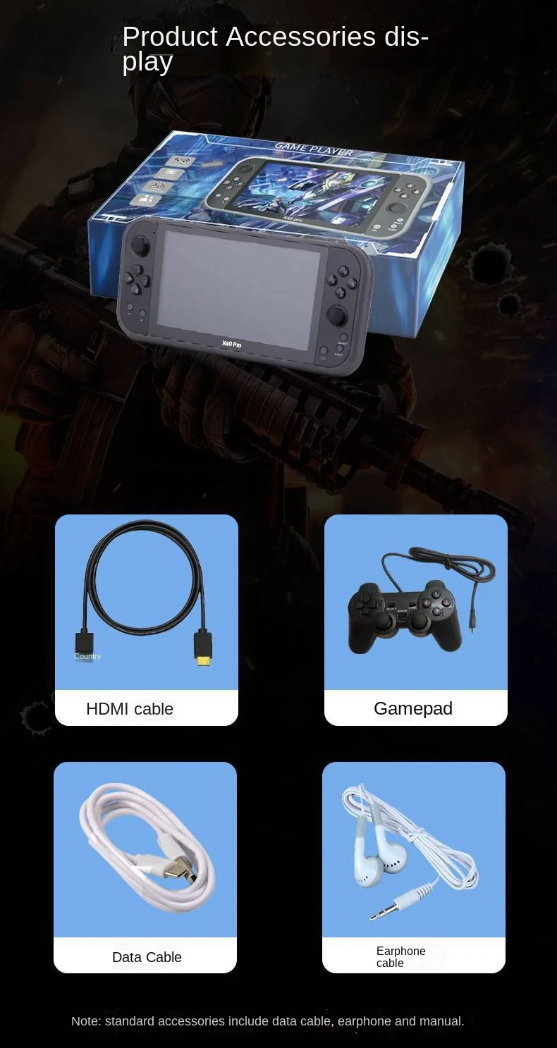 X40 pro  Handheld Game Player Retro 7 Inch Video Game Console Built In 5000 Games 16gb for kids