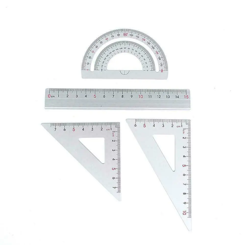 4pcs Sets Metal Drawing Measuring Straight Ruler Protractor Triangle Study Stationery Set