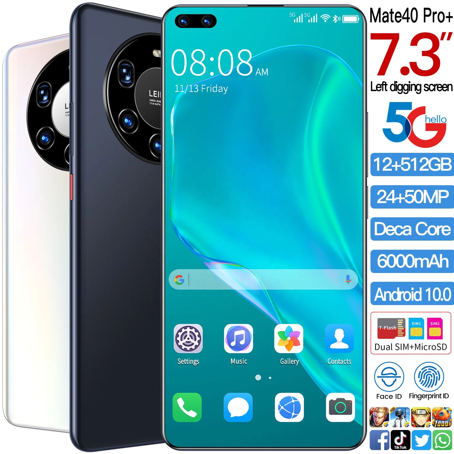  Новое поступление мобильный телефон Mate 40 Pro + полный дисплей android 1 0 сотовый Mate40