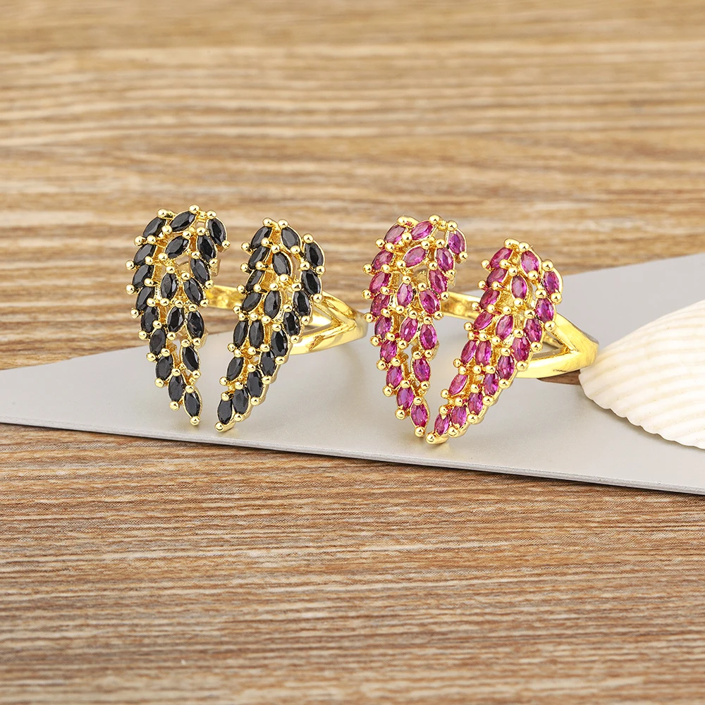 QIKU Creative Design Split Heart Shape Women Ring Opening Adjustable Copper Zircon Luxury Jewelry Unusual Accessories Girl Gift