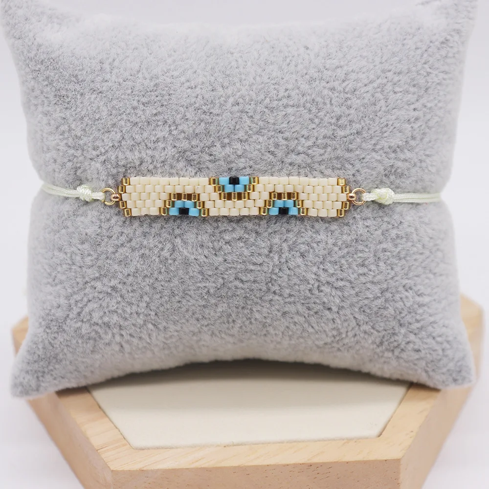 Wholesale Turkey Eye Geometric Wave Glass Miyuki Beads Woven Adjustable Beaded Bracelet for Women