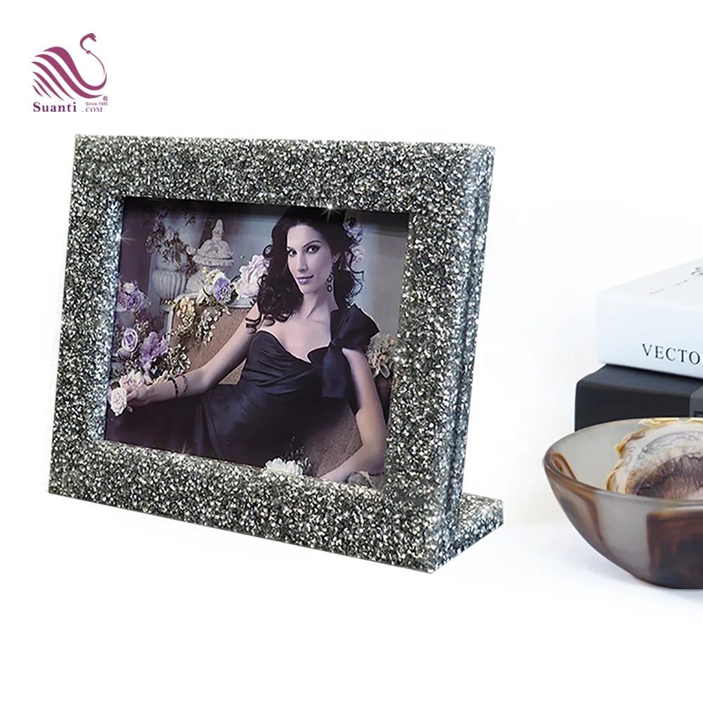 Suanti diamond polyresin table standing decorative art funny picture frame desk square nordic multi custom crystal photo frames
