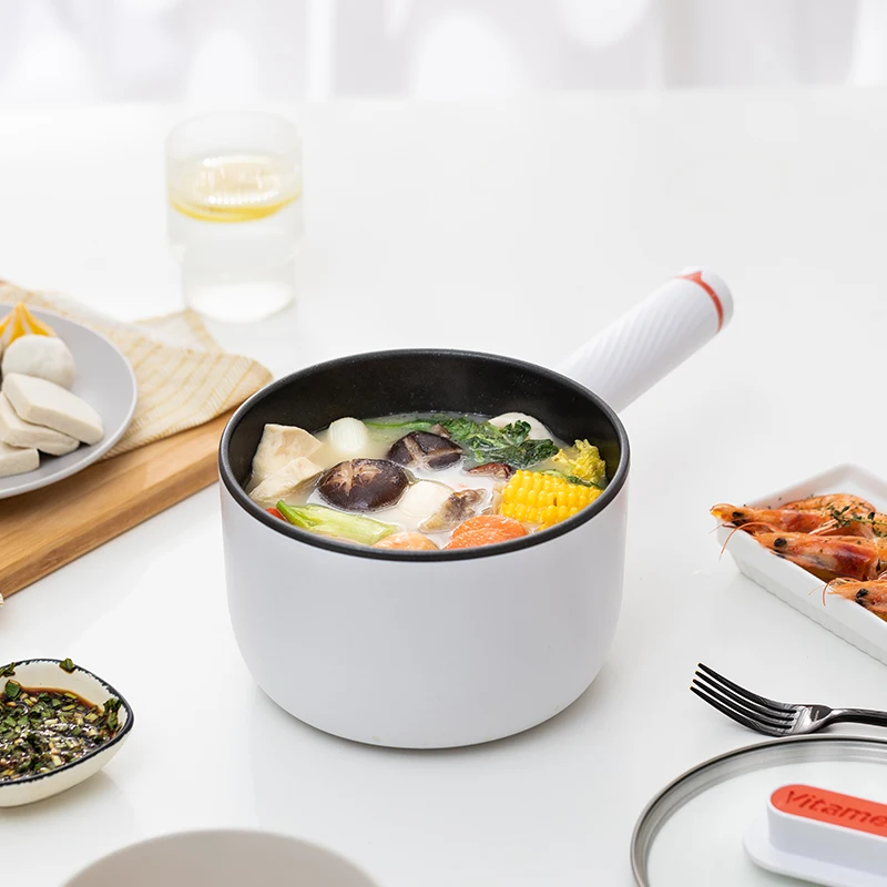 Non-stick multi-functional 1.5L mini pot with boil dry protection for boiling water noodle egg dumpling electric cooker