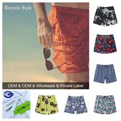 Factory Direct Printing Mens 100% Polyester Custom Logo Trunks Swim Shorts For Sale quick dry stripe swim trunk