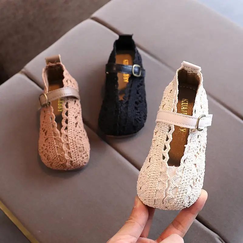 Тканые Сандалии корейская мода детская дышащая мягкая подошва кружевная обувь для принцессы на осень