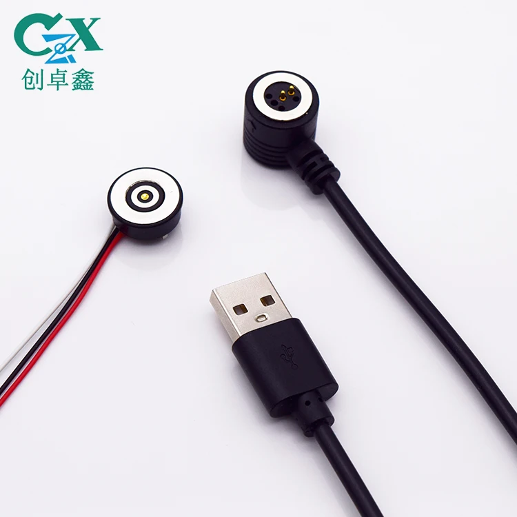 Female And Male Pogo Pin Thin Round 2 Pin Magnetic Connector 2022 New Design Wearable Device Magnetic Charging Cable