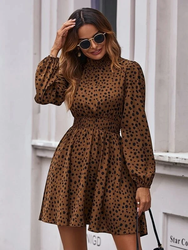 2022 new fashion women causal street style elastic shirred waist long sleeve chiffon dress