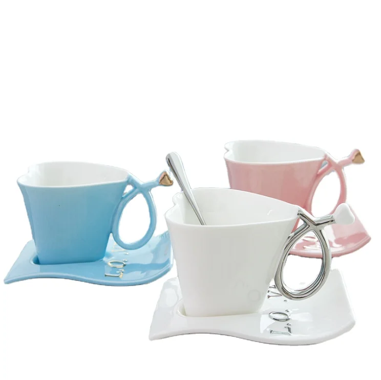 
Heart-shaped Cup Holder Lovers Ceramic Coffee Mug With Saucer For Gift 