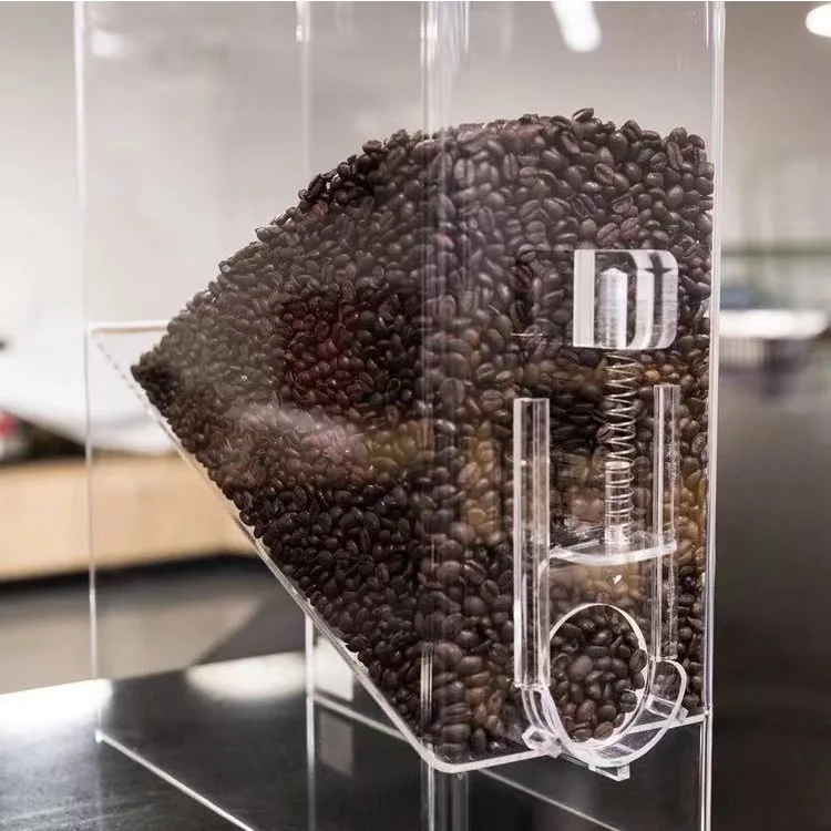 Custom Rectangle Clear Rice Grain Dispenser Storage Box Acrylic Coffee Bean Dispensers