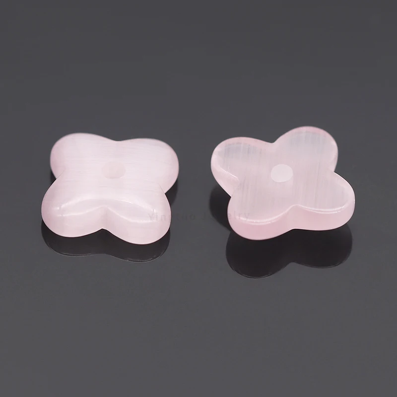 Hot Sale Synthetic Pink Stone Four Leaf Clover Loose Gemstone  with Hole for Jewelry Making