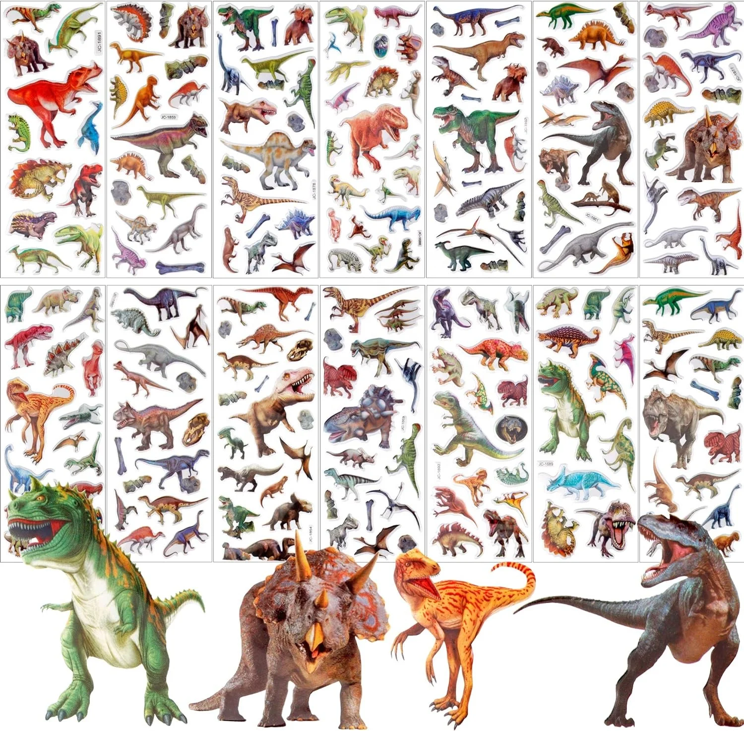 Kids stickers,Upins 14 different sheets 200+ 3D fluffy stickers craft scrapbook, suitable for kids dinosaur lovers