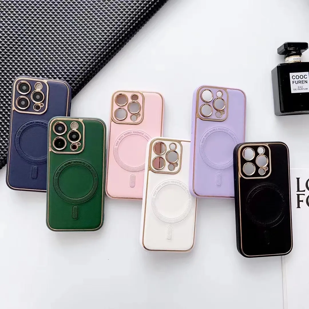 Luxury Leather Magnetic Camera protection shockproof case For iPhone 14 Plus 13 Pro Max Silicone Frame Phone Cover