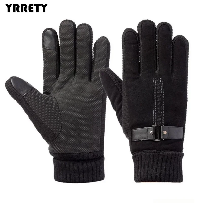
YRRETY Men Black Winter PU Thick Christmas Mittens Racing Windproof Male Luxury Leather Warm Gloves Thermal Pure Color Gloves 
