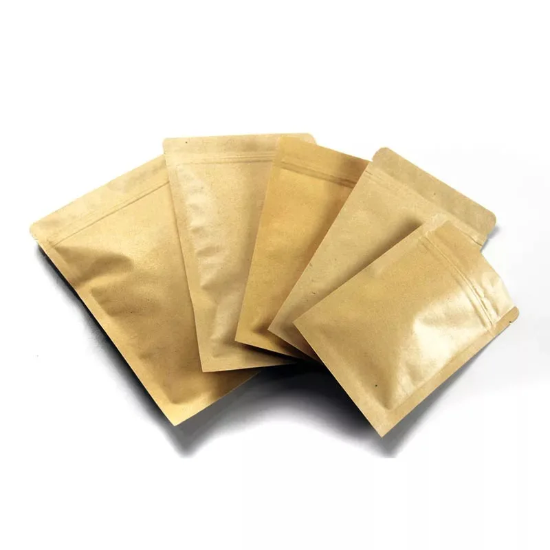 Three side sealing kraft paper bag with ziplock for coffee bean packing