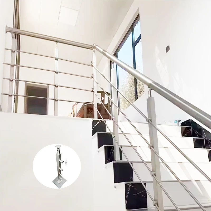 Modern Stainless SS Steel Handrails Indoor Use Post Mounted Base Swimming Pool Porch Fencing Baluster Railing Public Buildings