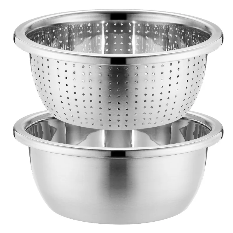 RONGYE kitchenware washing bowl stainless steel mixing bowl set rice washing basin with holes
