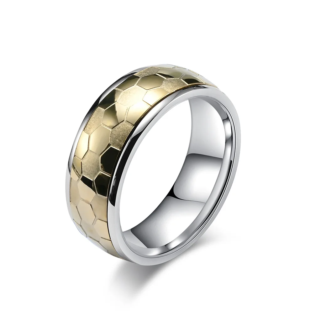 Wholesale Men Jewelry Stainless Steel High Polished Gold Plated Blue Black Spinning Finger Football Ring