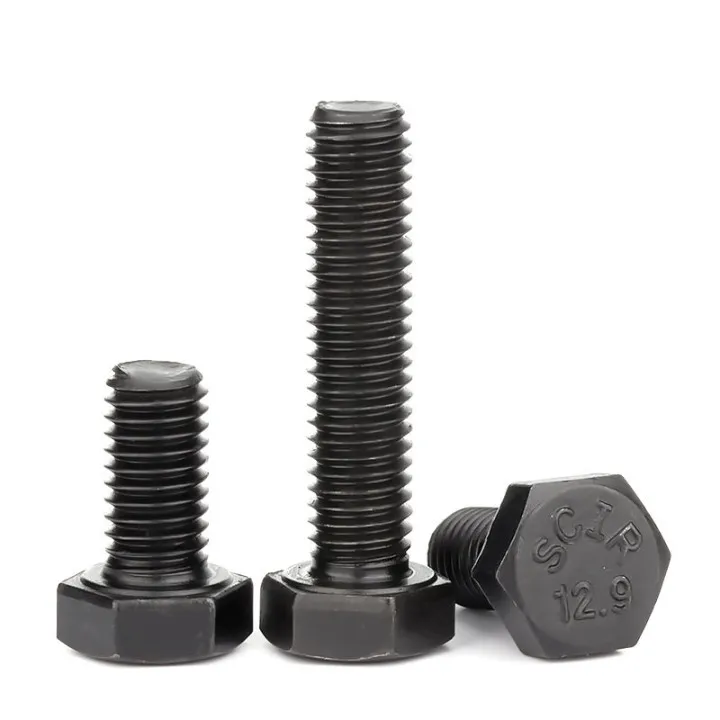 Высокопрочный DIN931 DIN933 8,8 10,9 12,9 класс черный шестигранный болт углеродистая сталь шестигранный болт