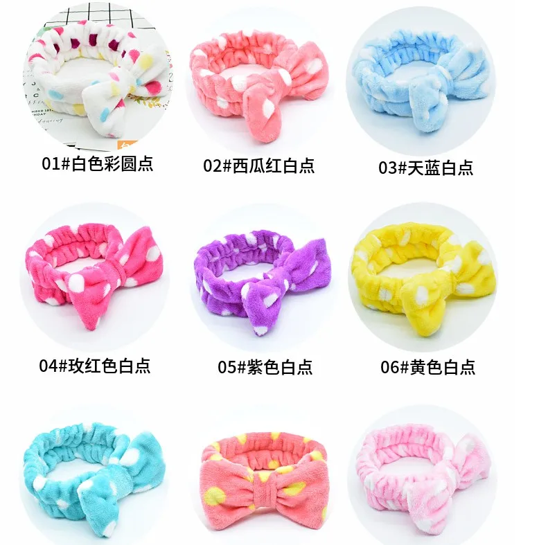 Facial Makeup bow  knot head wrap Soft Coral Fleece Cosmetic Headband for Women Girls Bow Hair Band Head band