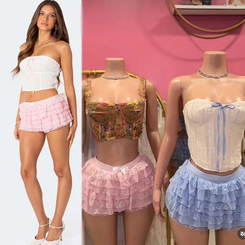 Ready to ship new arrivals 2024 summer fashion cute lace bows girls ruffles shorts