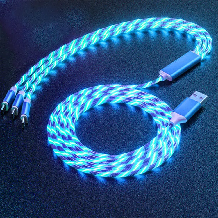Hot sell Wholesale Magnetic Fast Charging Flowing Light Phone Accessories  USB Led Luminous Micro Lighting Data Cables