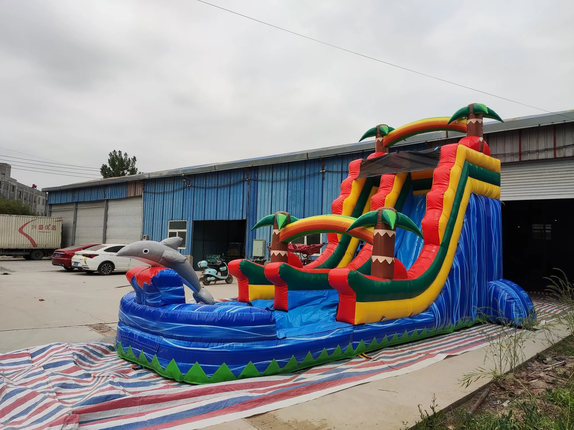 Miami dolphin inflatable water slide pool