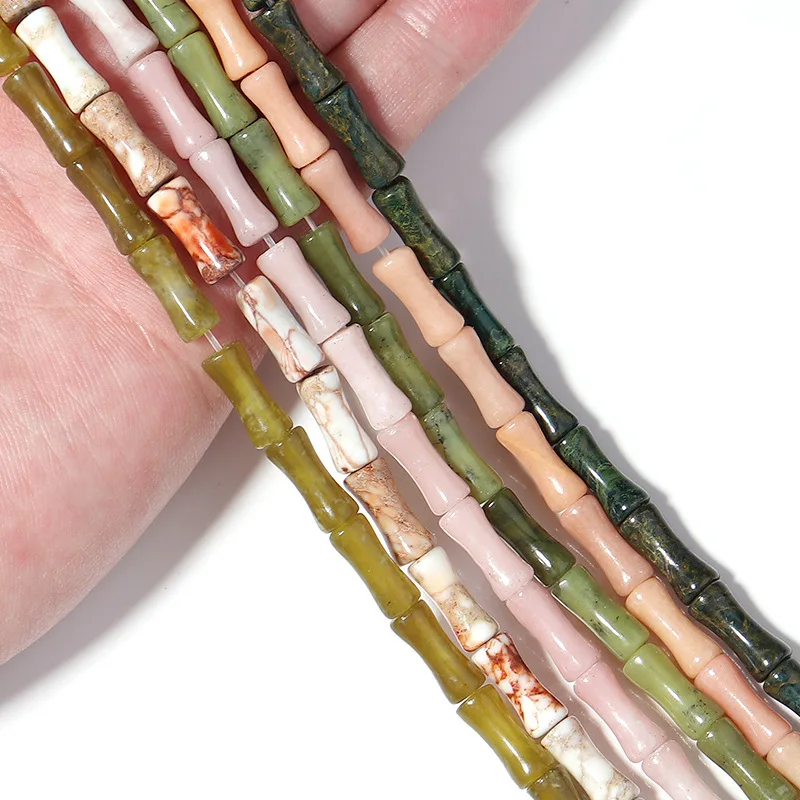 5x12mm Bamboo Shape Stone Beads Natural Jade Jasper Gemstone Tube Spacer Beads For Bracelet Jewelry Making (AB2038)