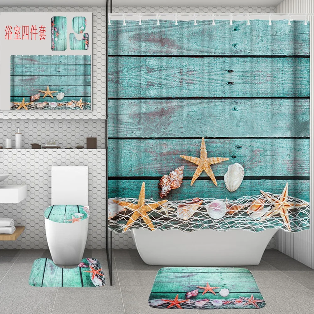 Bindi Ready Made OEM Designers Custom 4pcs Bathroom Rug Set Waterproof Shower Curtains