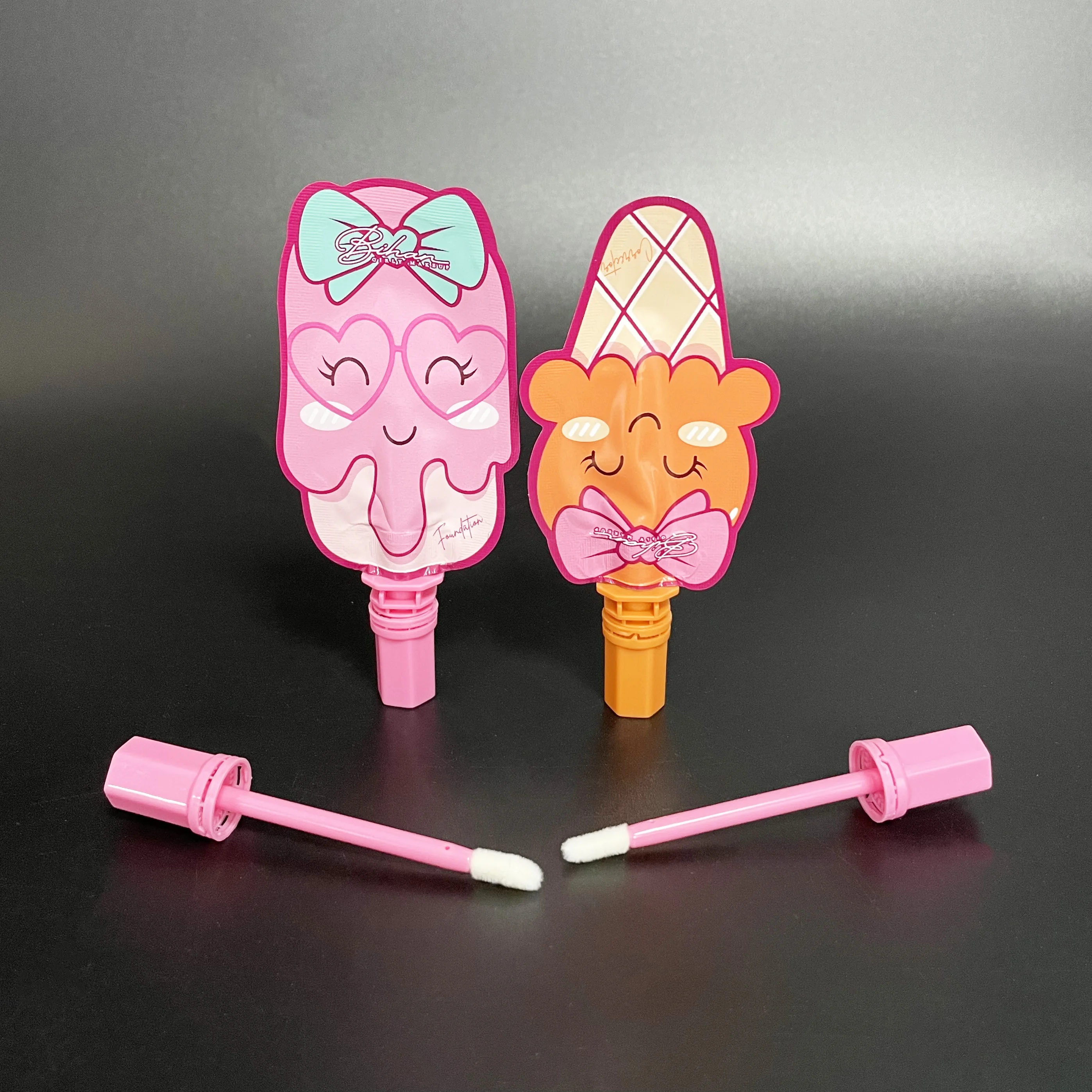 3ml colorful lip gloss sachet plastic lip tint pouch with spout applicator