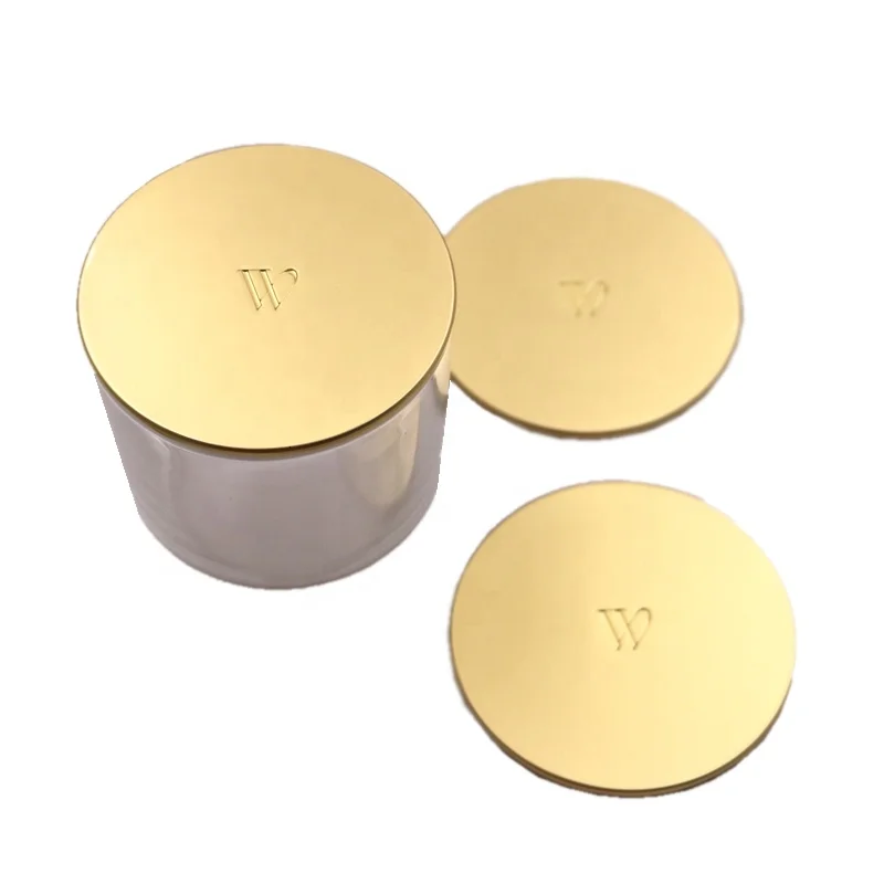 High quality custom engrave logo matte gold color metal zinc alloy glass candle lid candle cover for candle jar