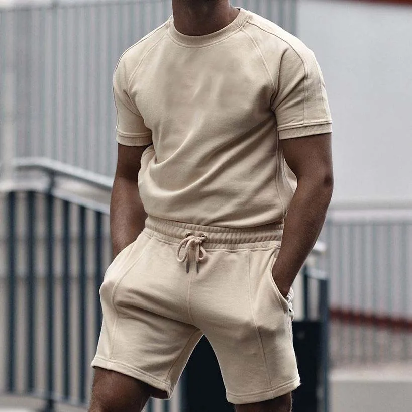 Manufacturer Summer Custom Logo 100% Cotton Shorts Tracksuit Set T Shirt And Shorts Set Casual Men Shorts Set