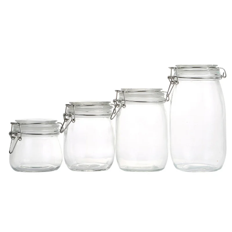 Manufacturer Empty Round Pickle Jam Fruit Wine Enzyme Jars 500ml 750ml 1 L Canning Sealed Glass Jar With Clip Lid