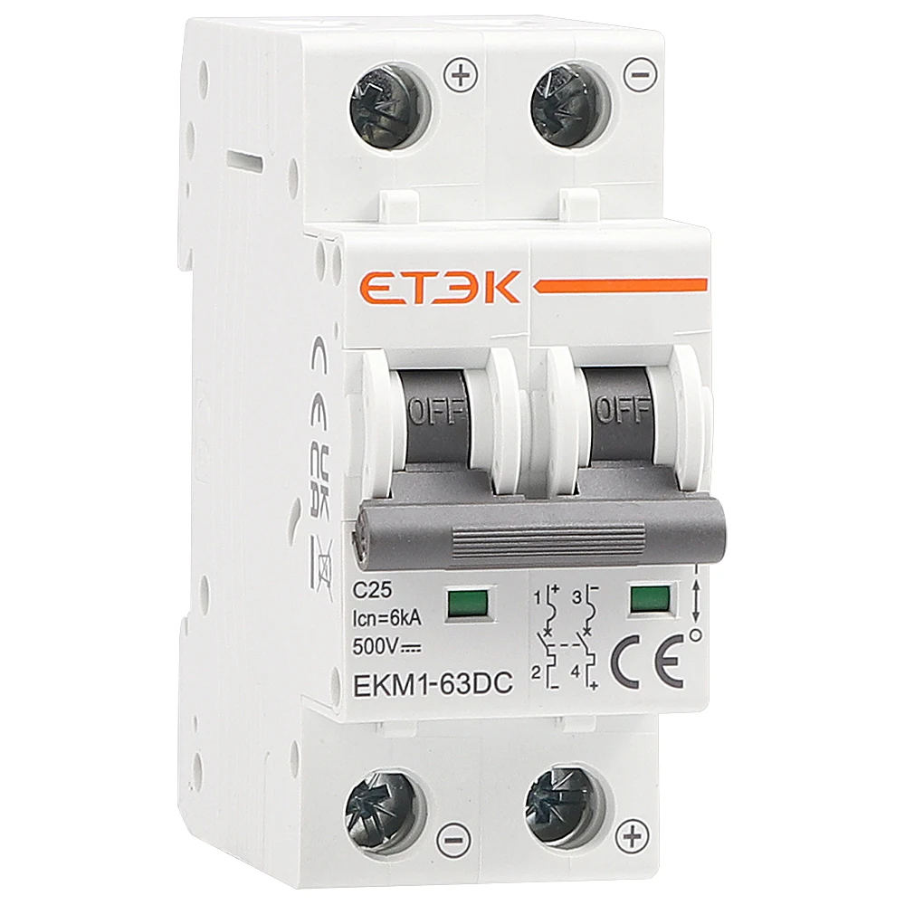 ETEK breaker  EKM1-63 DC1p 2p 3p 4p mini electric mcb dc circuit breaker 6A miniature circuit breaker