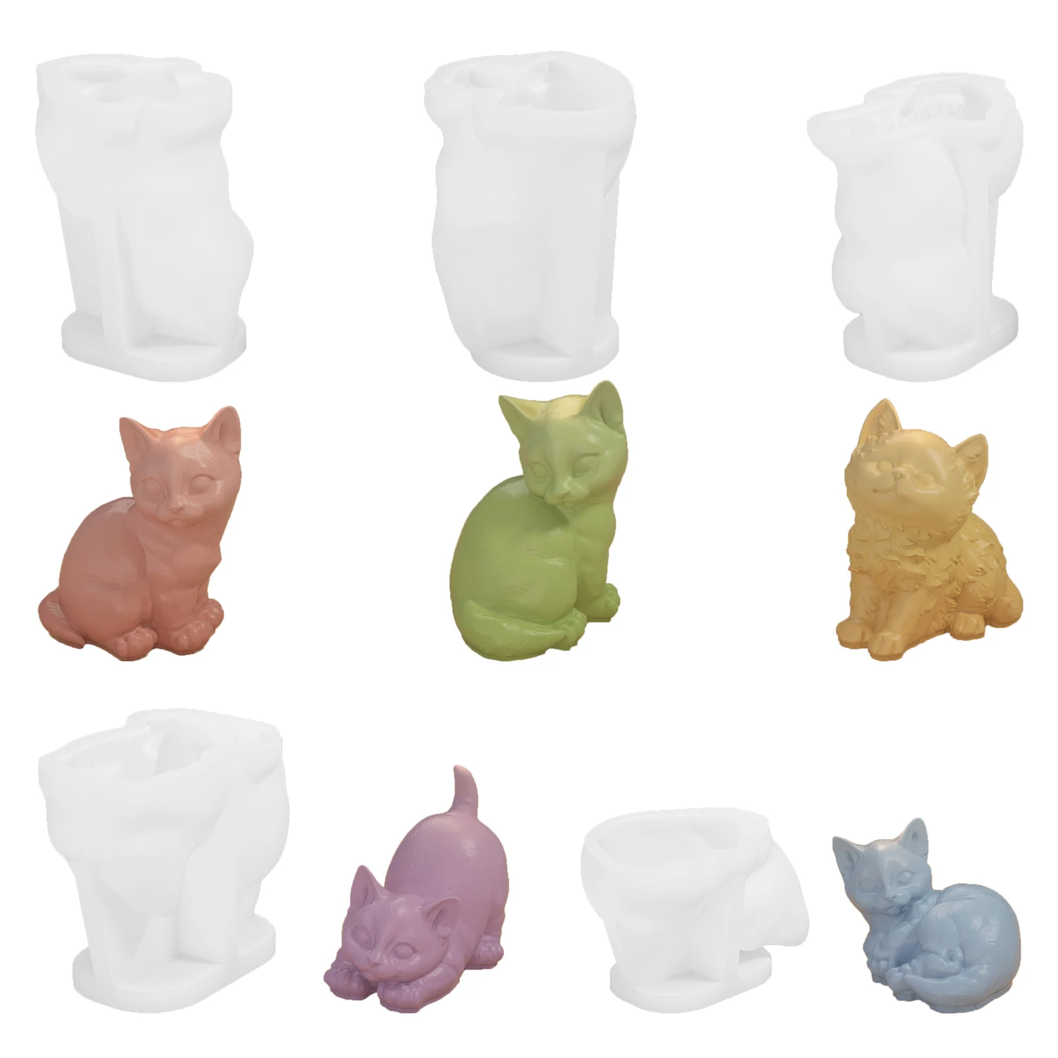 DM906 3D Cute Cat Resin Molds Gypsum Cement DIY Lovely Animal Aromatherapy Candle Silicone Mold For Cats