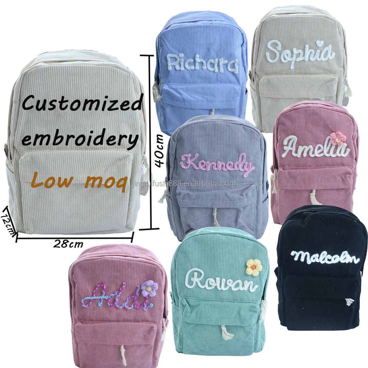 Lately Western Hot Kids Corduroy Backpacks Custom Hand Made Embroidery Pattern School Bags oem