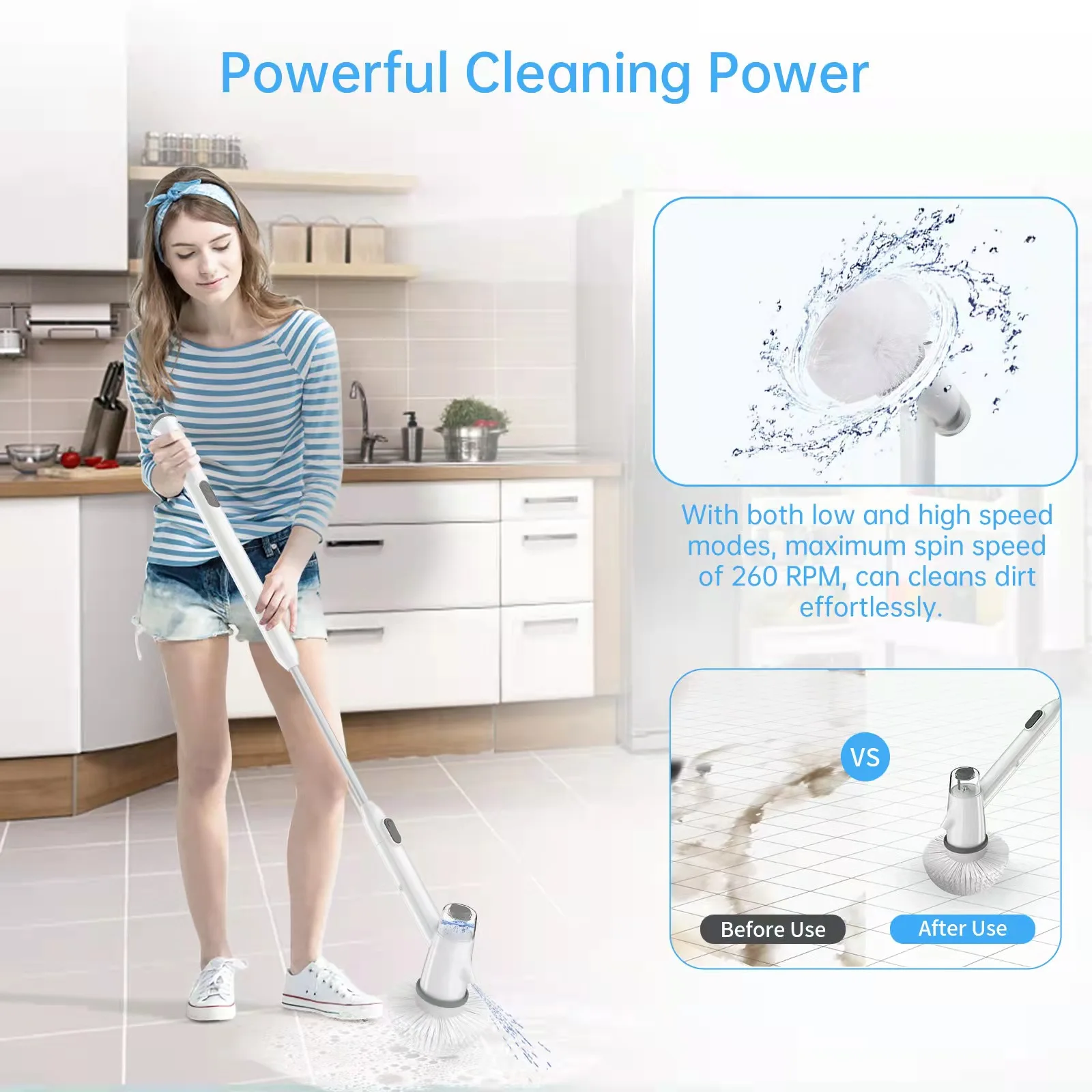 Electric Spin Scrubber Cordless Shower Scrubber with 360 Degree Spin Bathroom Scrubber