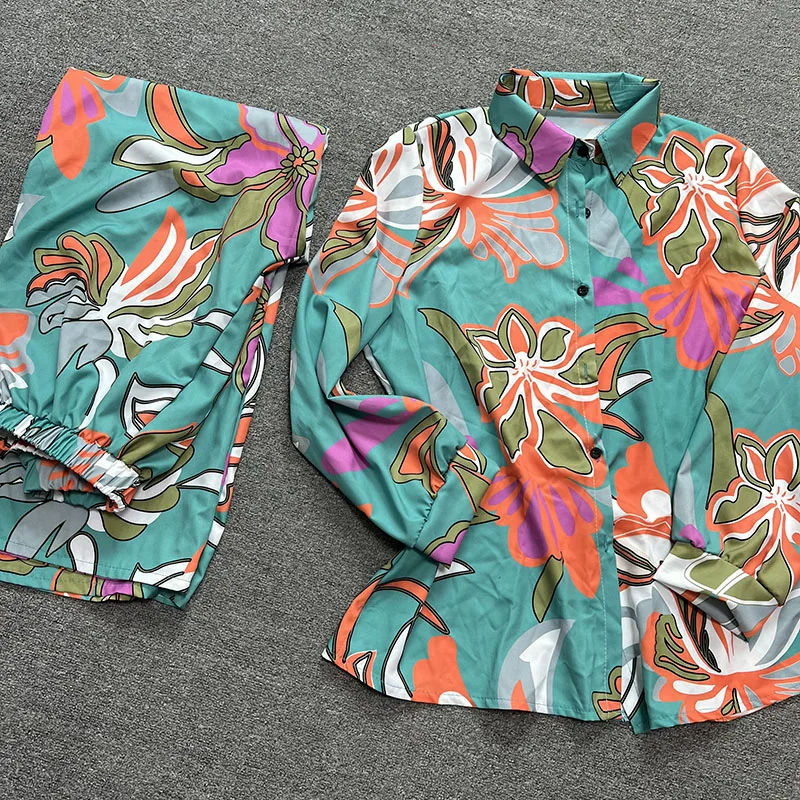 Fashion New Print Elegant Women Suit Casual O Neck Long Sleeve Blouse And Elastic Waist Pants 2 PCS Sets Chic 2022 Street Wear