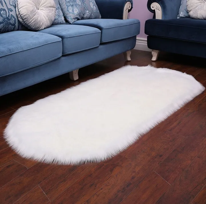 Rug Area Solid Sheepskin Skin Rabbit Mongolian Fancy Door Mat Shag Carpet Top 2X3 Faux Fur Bedside Rugs for Bedroom