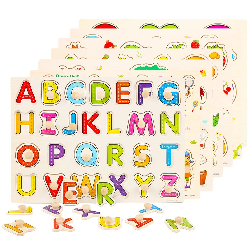 MU Trending MathToys Kids Children Toddler Educational Hand Grab Board Alphabet English Learning Games 3d Wooden Puzzle