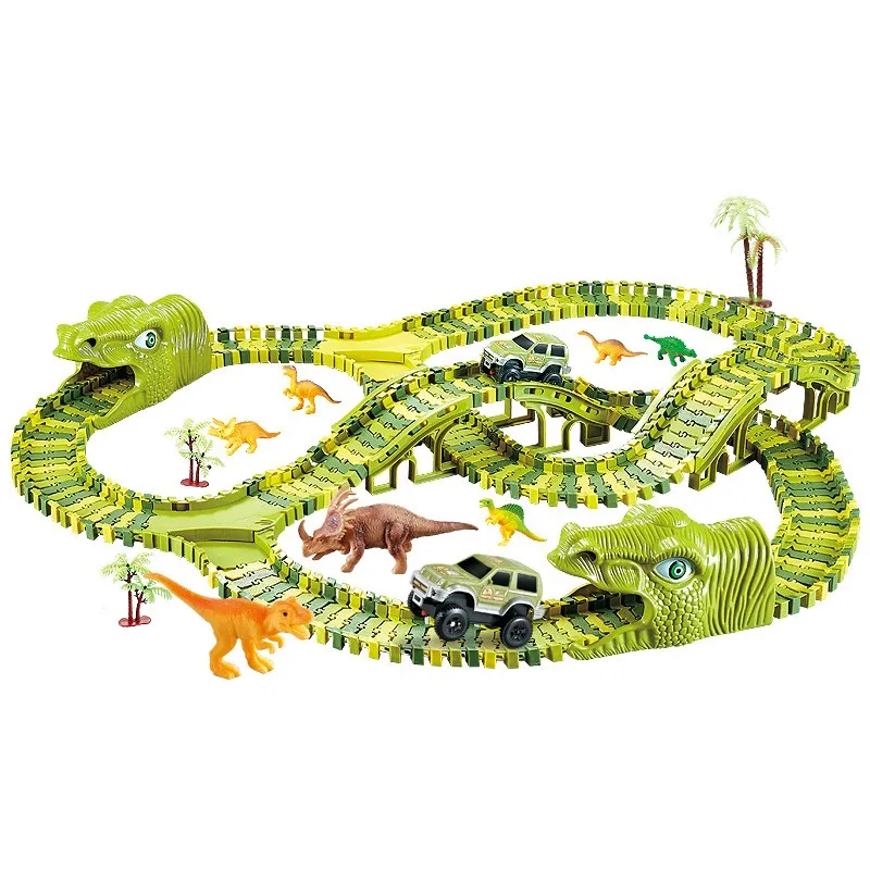 DIY Educational Toys Railway Dinosaur Electric Car Race Track With 240 Flexible Train Track For Kids