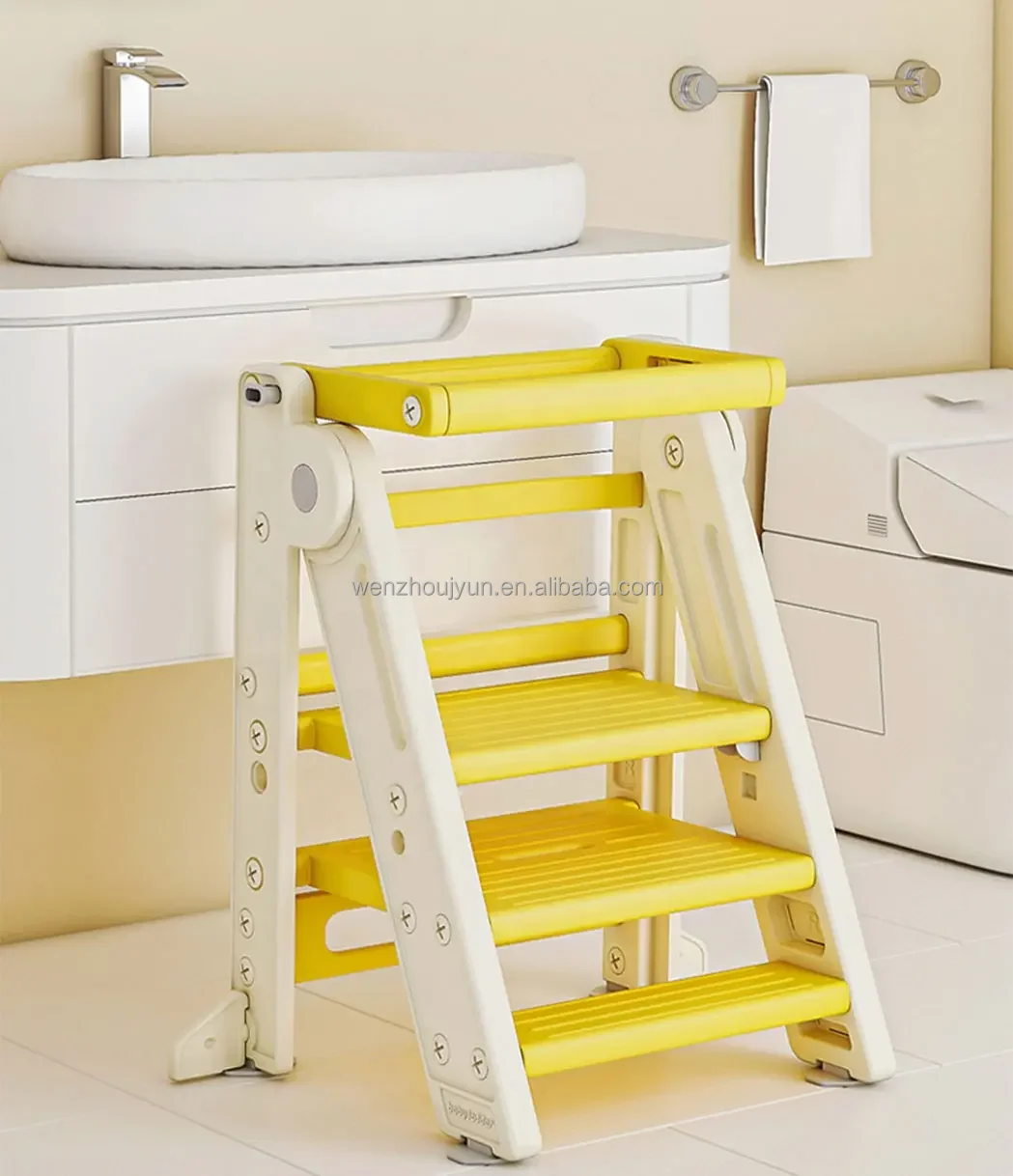 JYUN wholesale baby step stool adjustable height ladder chair montessori plastic folding toddler learning tower kitchen helper