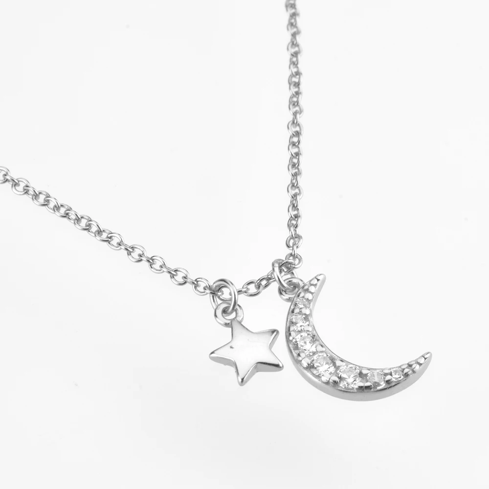 FUAMAY Collares Silver 925 Collar Mujer 18K Gold Plated Moon Necklace With Star Pendant