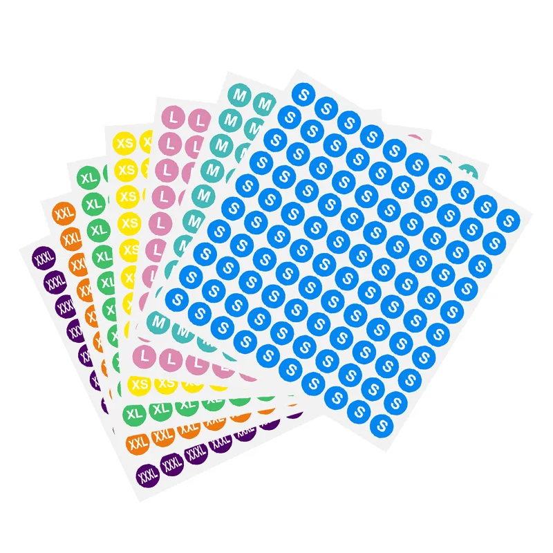Round Retail Garment Size Label Adhesive Apparel Size Stickers for Clothing Custom S M L XS XL XXL XXXL Yellow Clothes Paper 23