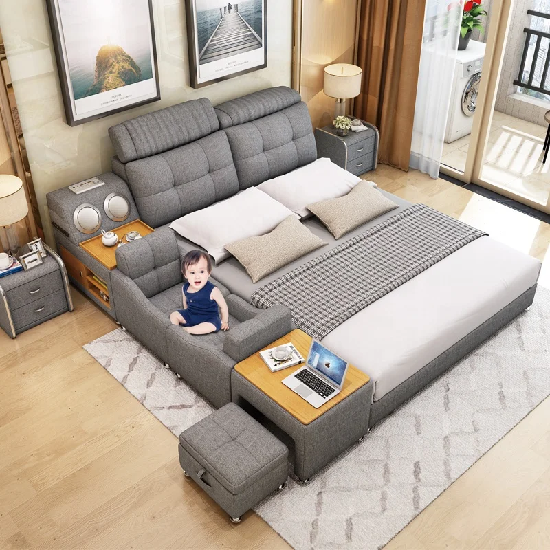 KEHUI Bedroom Furniture Set Provincial Grey Dubai European Style Nordic Dressing Contemporary High Smart Bedroom Furniture Bed