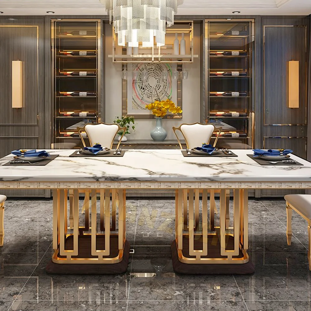 Dining room furniture marble top classical luxury table gold stainless steel dining table set modern dining tables DT103